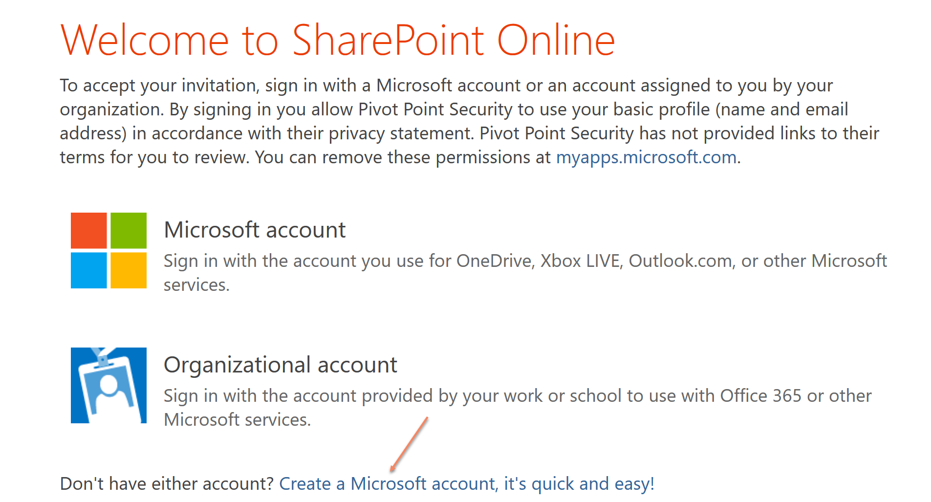 Click Create a Microsoft account to create an account