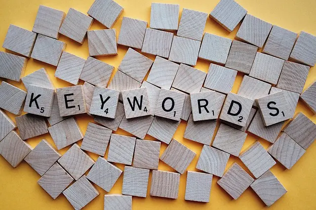 the word keywords is written in scrabble tiles
