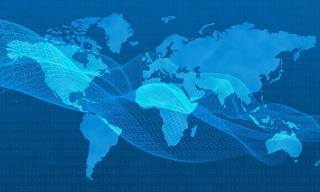 a map of the world is surrounded by binary code