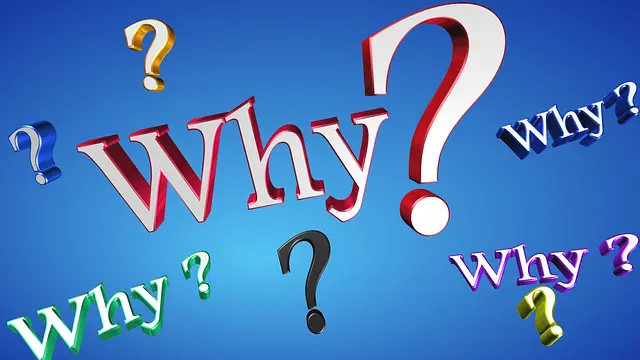 the word why is surrounded by question marks on a blue background