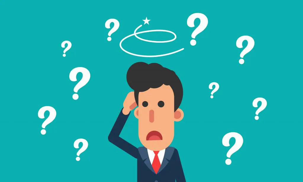 a cartoon of a man surrounded by question marks