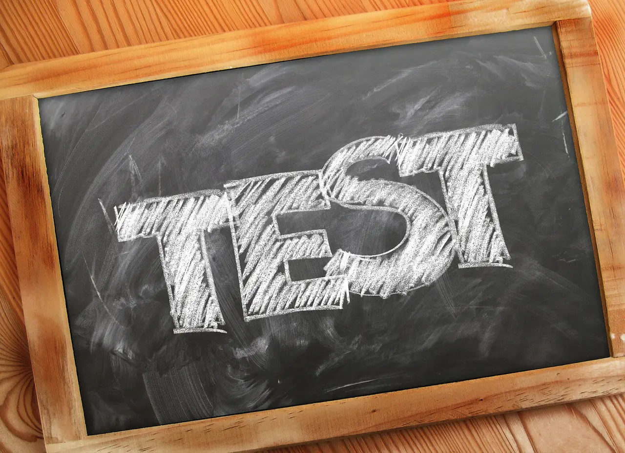 blackboard with the word test written on it