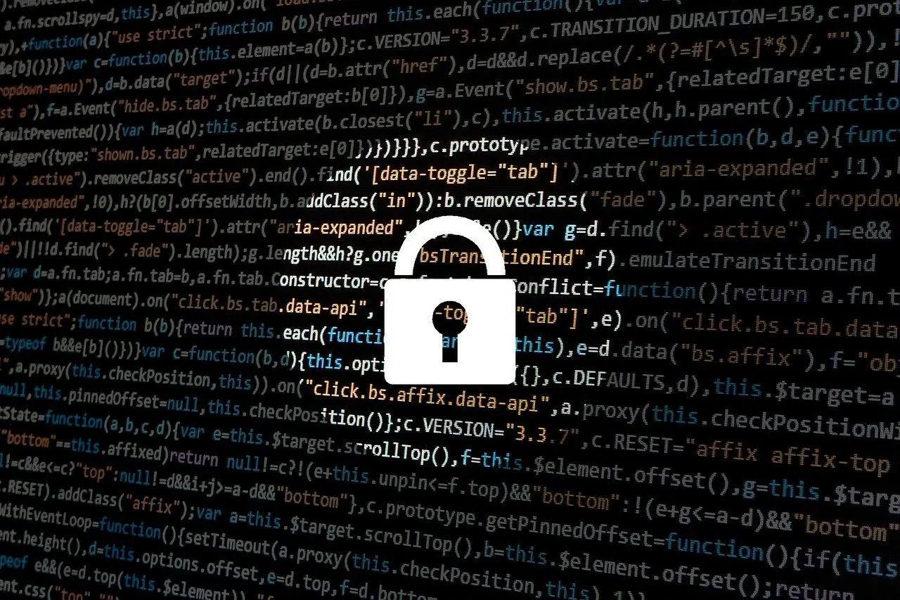a padlock is surrounded by a bunch of code