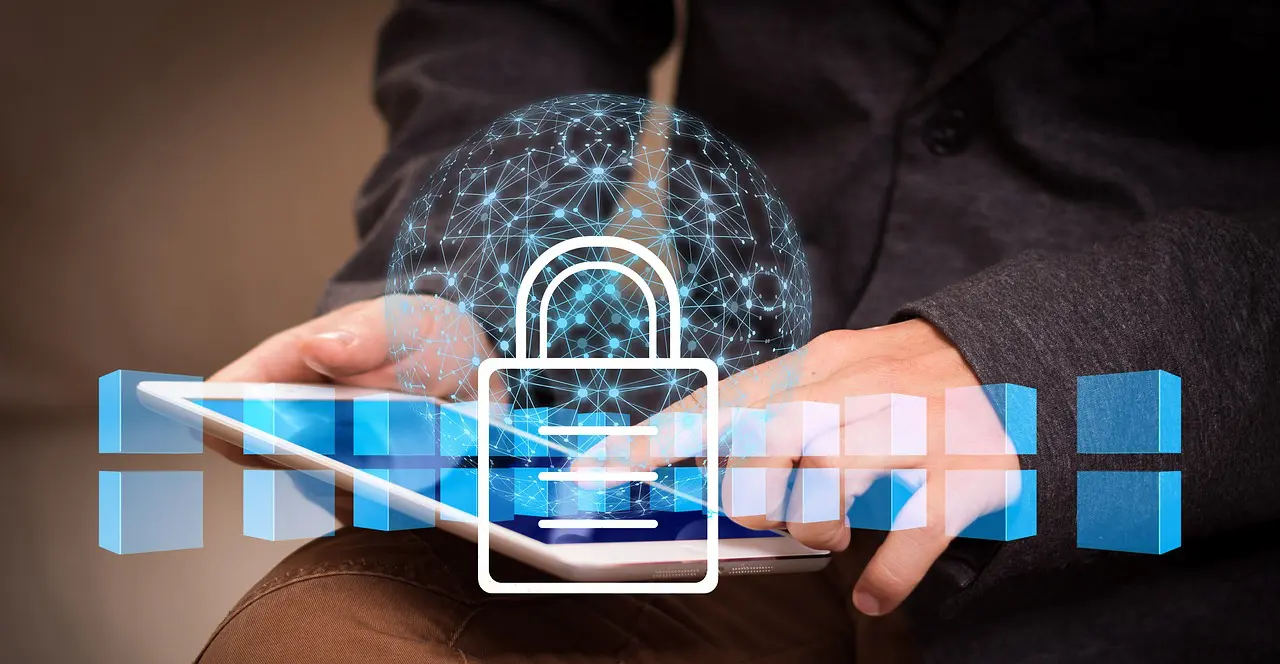 a person holding a tablet with a padlock on it