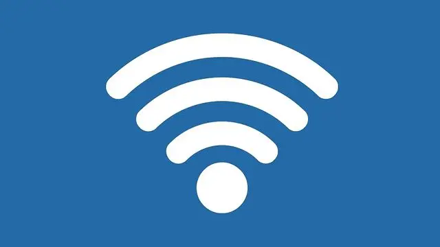White wifi icon on a blue background