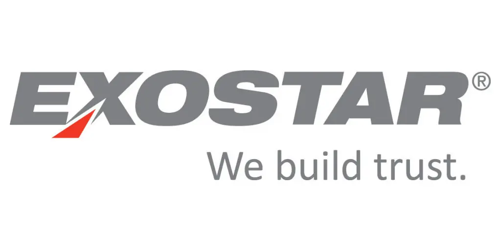 a logo for exostar that says we build trust