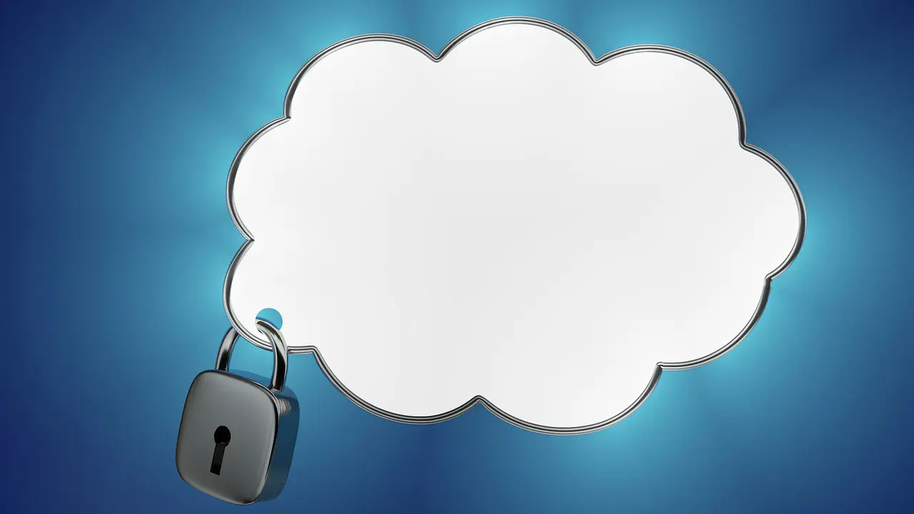a cloud with a lock through it in front of a blue background