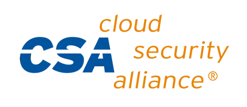 a blue and orange logo for the cloud security alliance