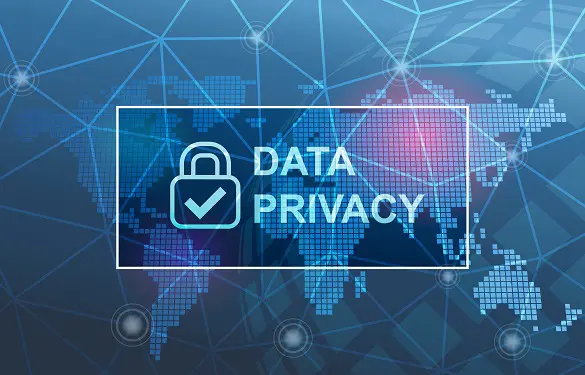 the phrase 'data privacy' featured next to a lock with a checkmark in it