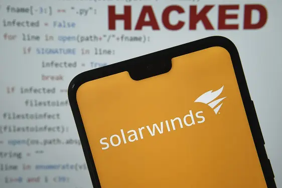 a cell phone with the solarwinds logo on it