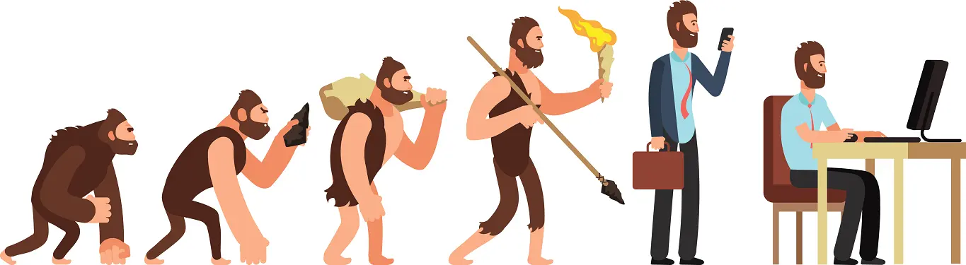 cartoon shows the evolution of man from monkey to businessman