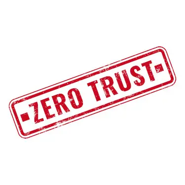 Red stamp that says zero trust on a white background