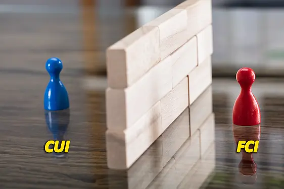 a blue pawn and a red pawn are standing in front of a wall made of wooden blocks