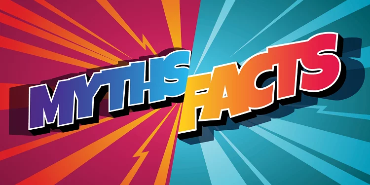 the text 'myths' and 'facts' in front of a red and black background