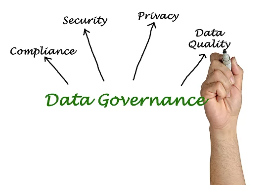 a hand writes the word data governance with a marker