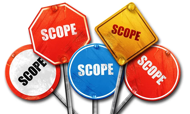 five signs all featuring the word 'scope'