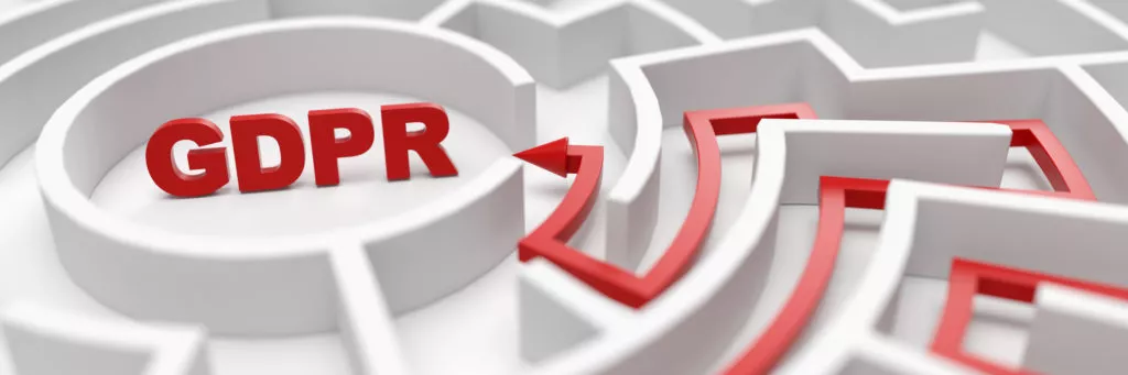 White maze with a red line poing to the word gdpr in red letters