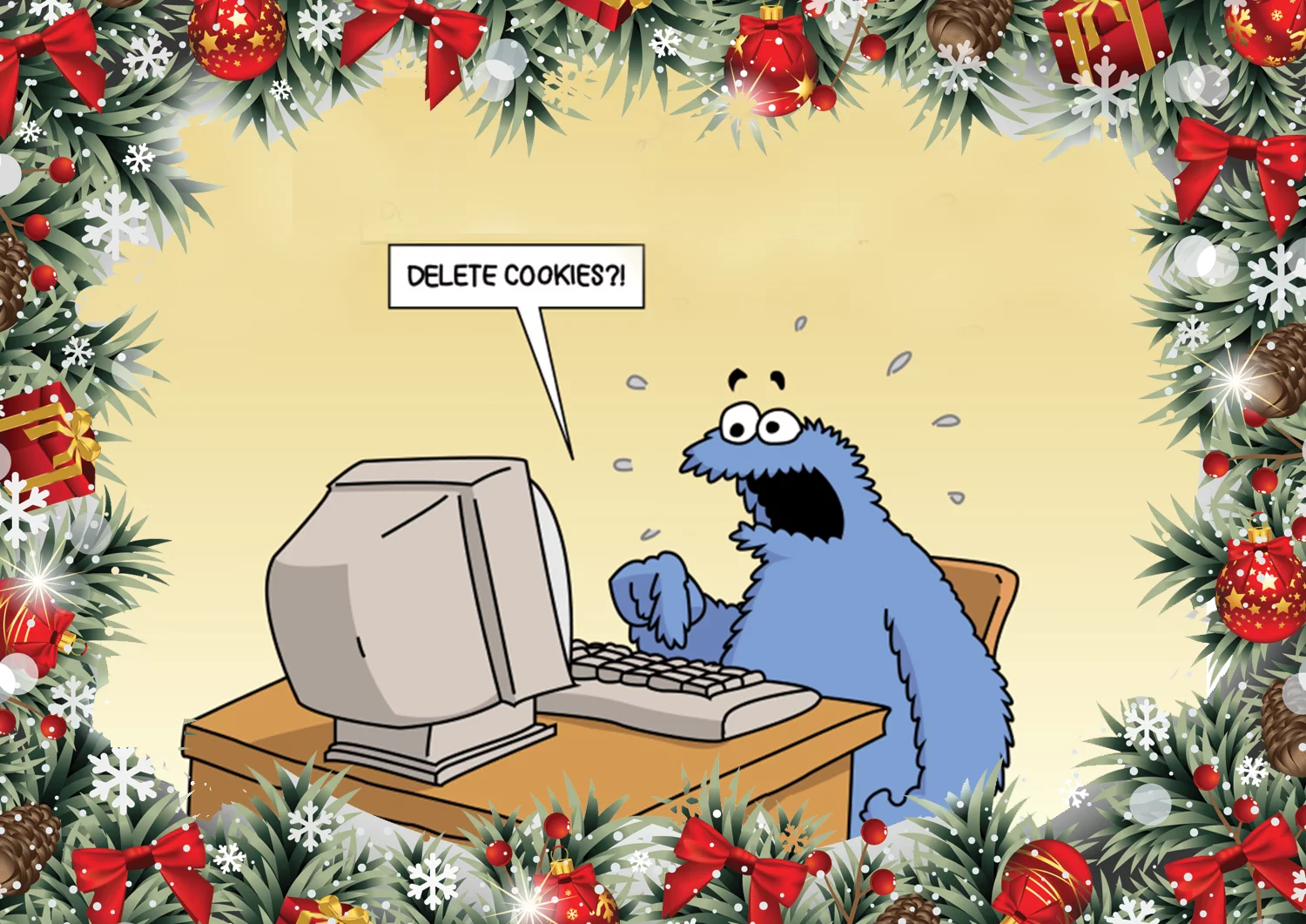 a cartoon of a cookie monster asking to delete cookies
