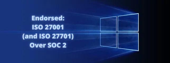a blue background with the words endorsed iso 27001 and iso 27701 over soc 2