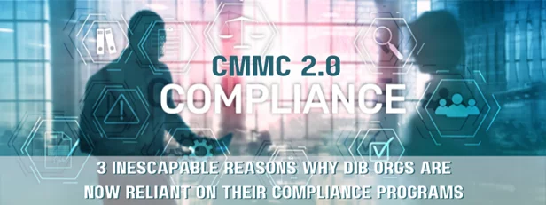 an advertisement for cmmc 2.0 compliance shows two people talking