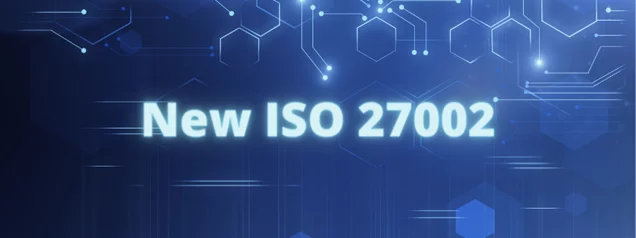 a blue background with the words new iso 27002 on it