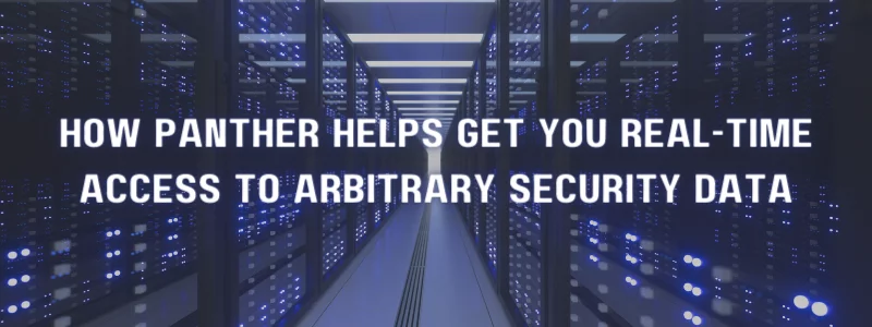 the question 'how panther helps get you real-time access to arbitrary security data' with data center storage units in the background