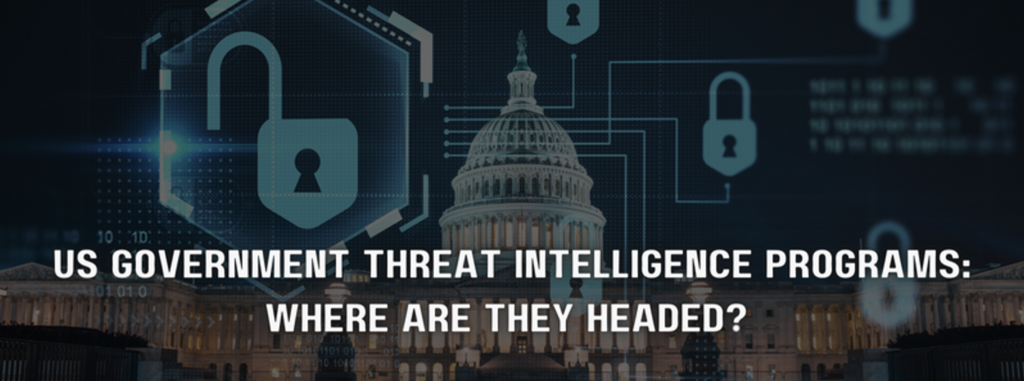 the question 'the us government threat intelligence programs: where are they headed?' with illustrated locks and the white house in the background