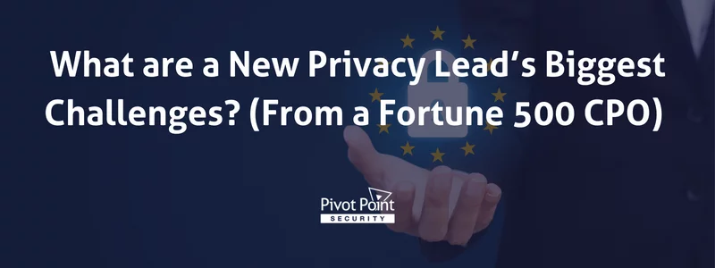 the question 'what are a new privacy lead's biggest challenges? (from a fortune 500 CPO)' with a hand holding a lock in the background