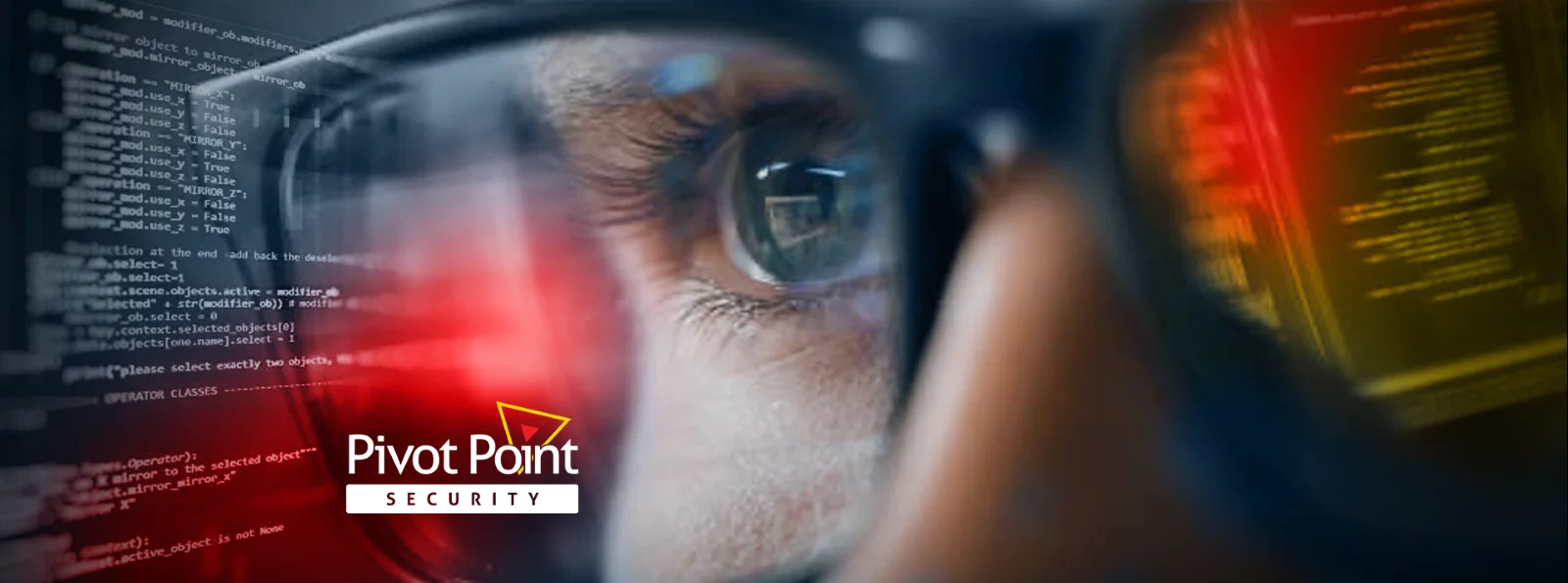 a person looking at a computer screen with pivot point security written on the bottom