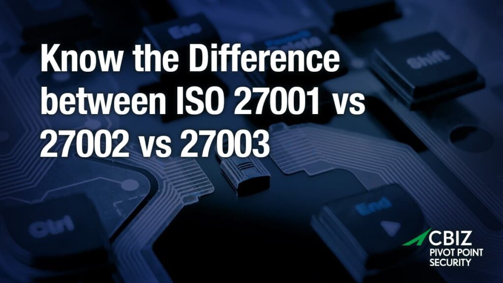 CBIZ Pivot Point Security banner explaining know the difference between iso 27001 vs 27002 vs 27003