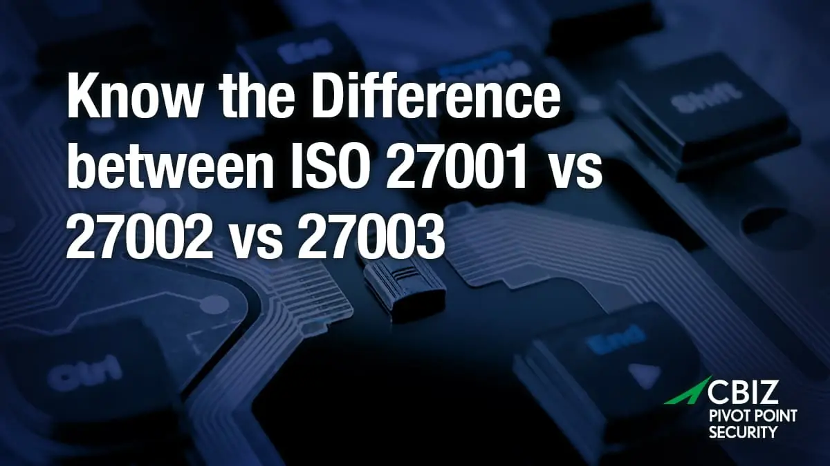 CBIZ Pivot Point Security banner explaining know the difference between iso 27001 vs 27002 vs 27003
