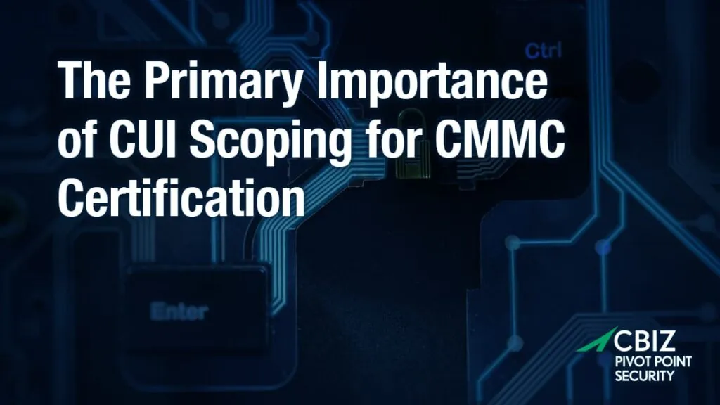 a poster that says the primary importance of cui scoping for cmmc certification